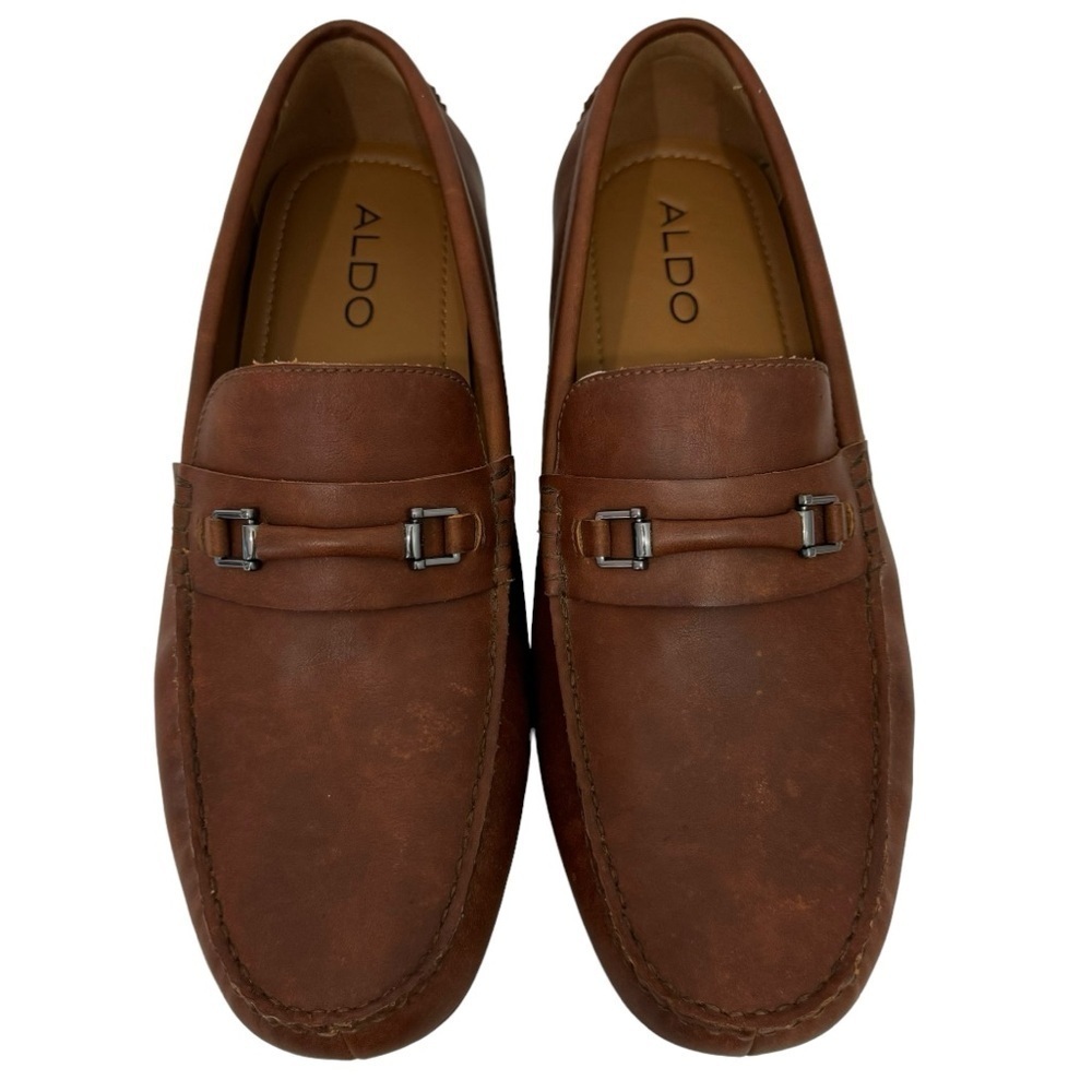 Aldo Cairns Faux? Leather Loafers Mens 11 Cognac Brown Dress Slip On Shoes NWOT